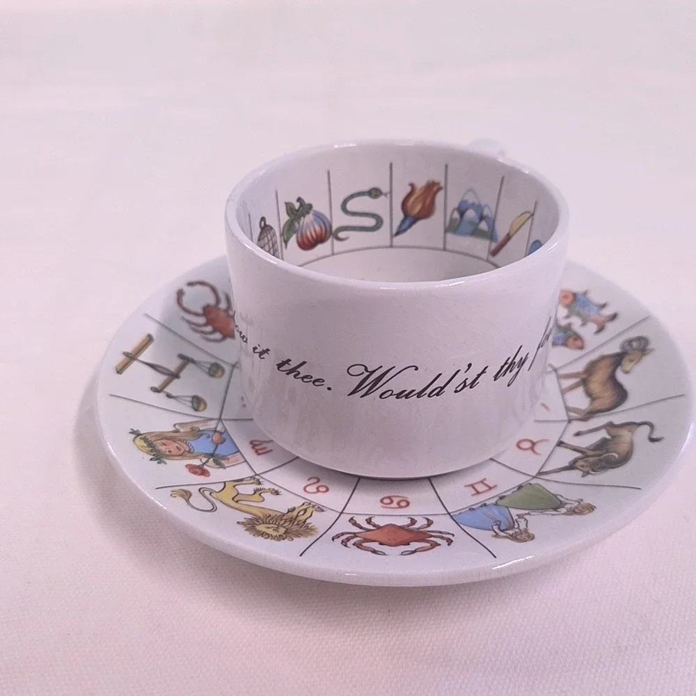 Jon Anton Ironstone Tea Cup Saucer Set White Zodiac Astrology Made in England
